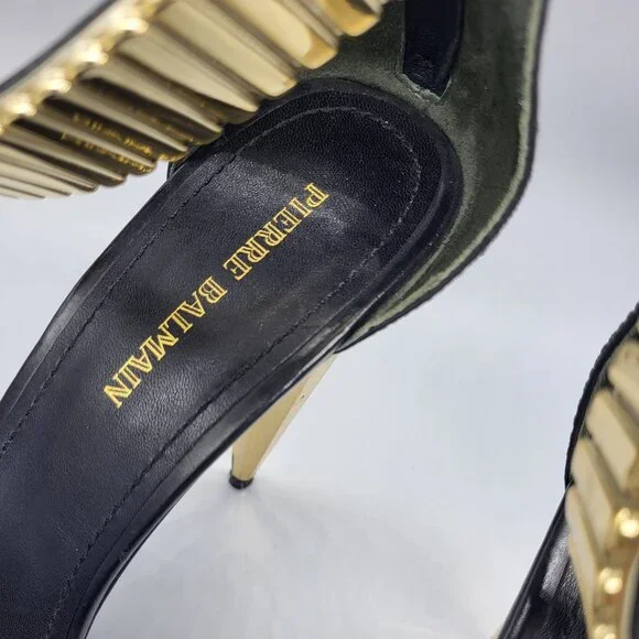 Pierre Balmain Faceted Gold Ankle Strap Heels